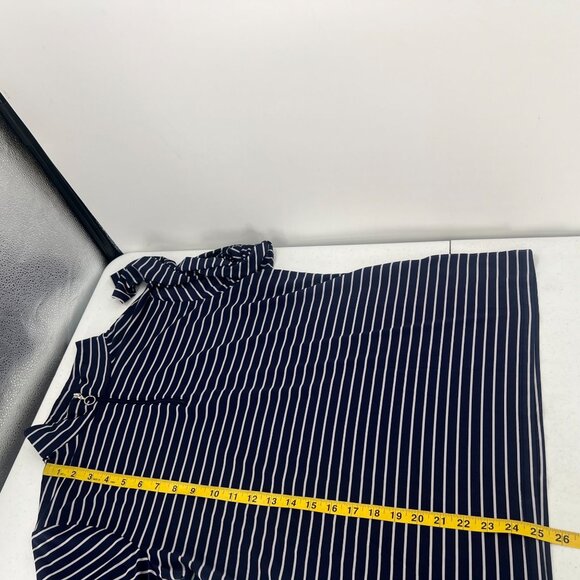 Weekends by Chico's Size 2 (L/12) Stripe Mock Neck Top Navy Blue Stripe 1/4 Zip - Picture 6 of 9